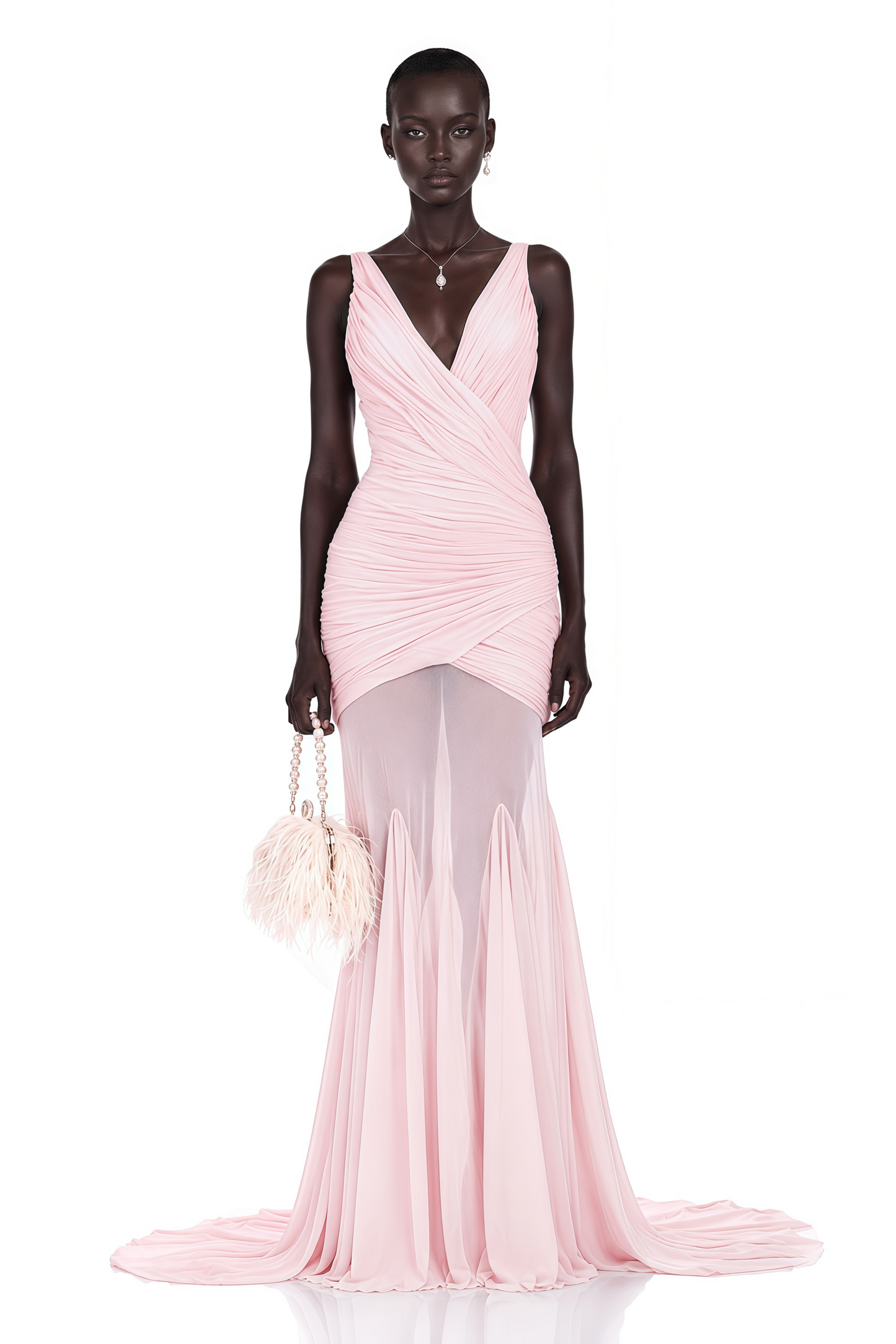Valentina Pembe V Yaka Dantelli Maxi Elbise