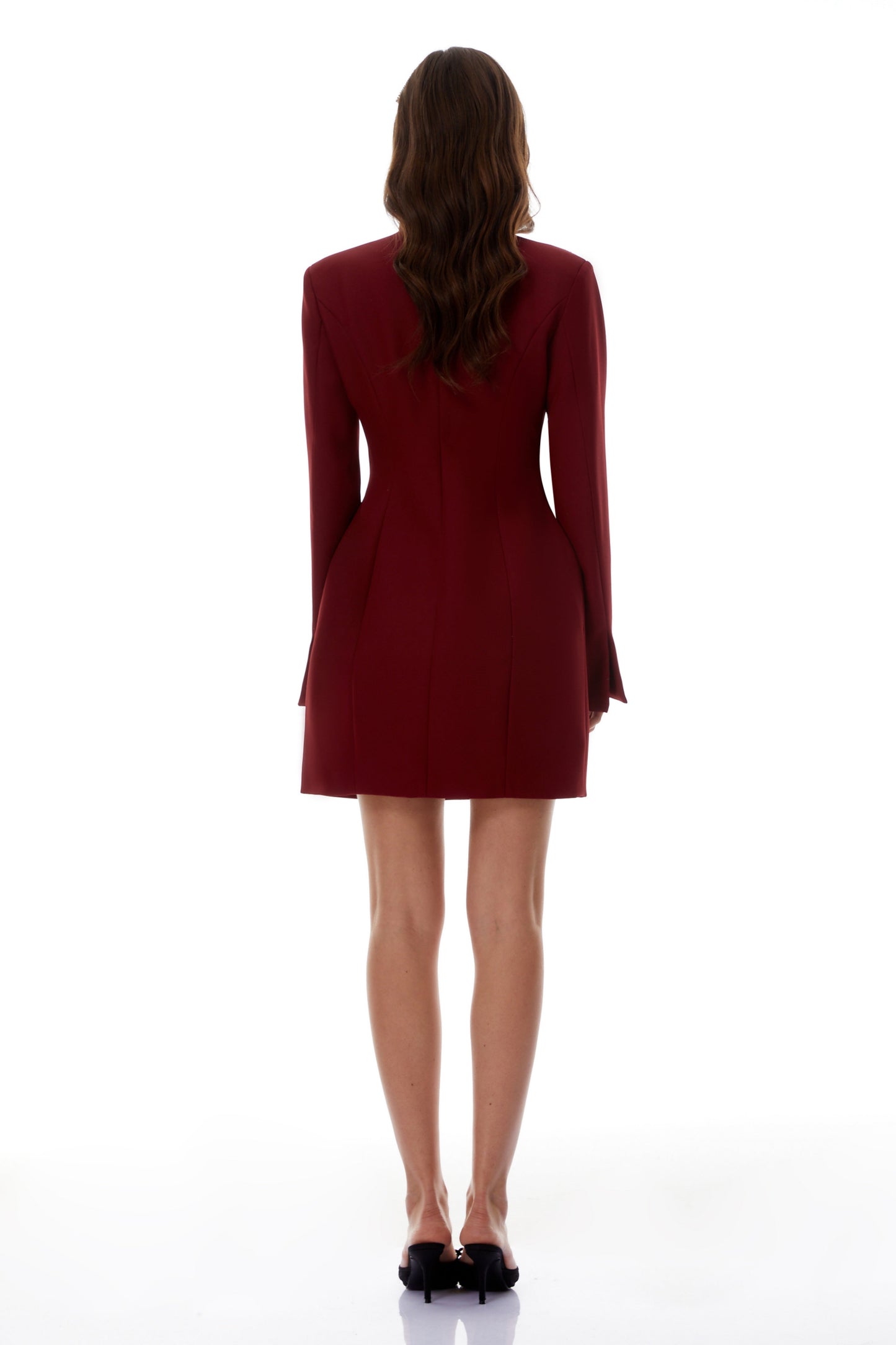 Valeria Burgundy Stand Collar Long Sleeve Mini Dress