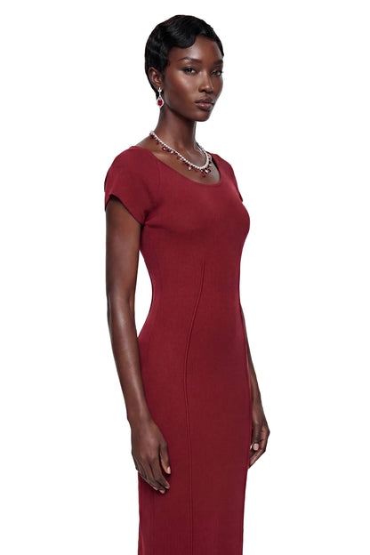 Valeria Red Knit Pencil Maxi Dress