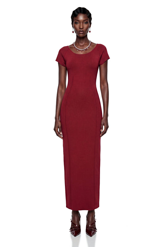 Valeria Red Knit Pencil Maxi Dress