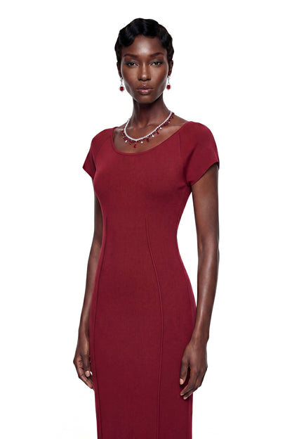 Valeria Red Knit Pencil Maxi Dress