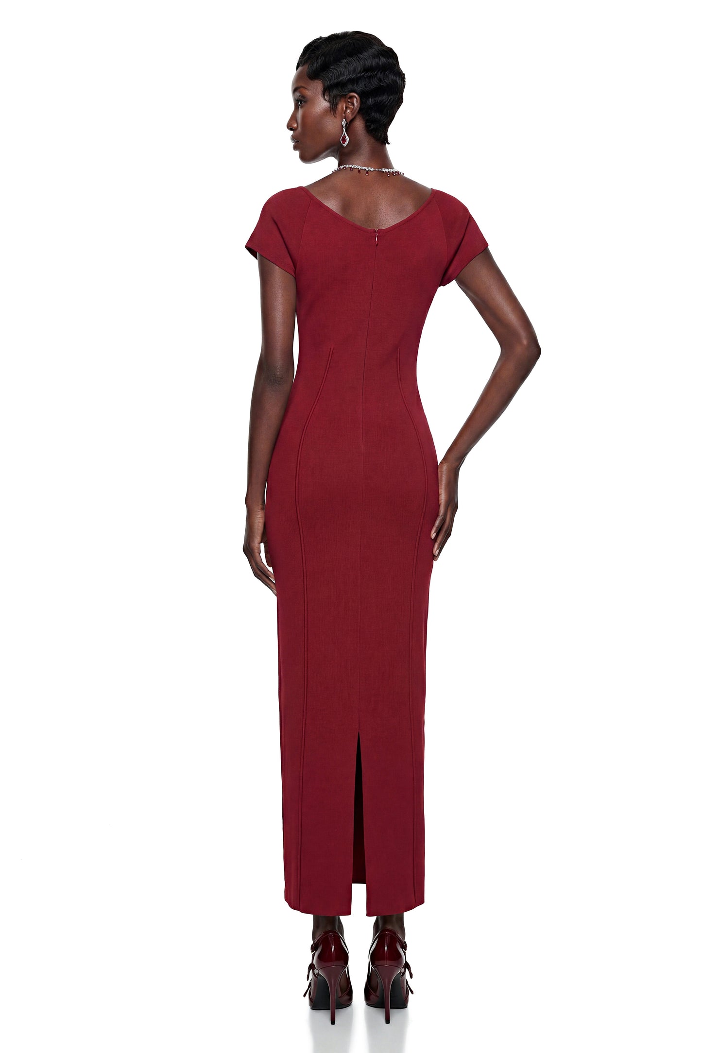 Valeria Red Knit Pencil Maxi Dress