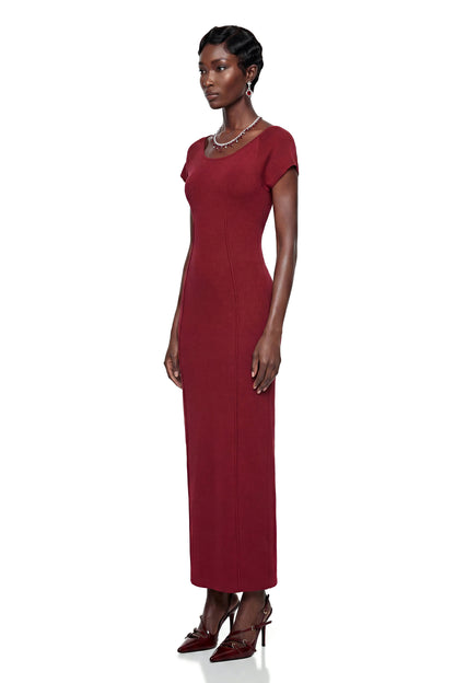 Valeria Red Knit Pencil Maxi Dress