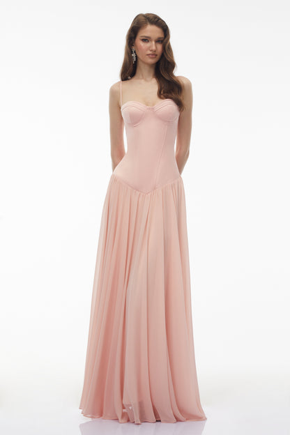 Vasylyna Pink Sweetheart Pleated Maxi Dress