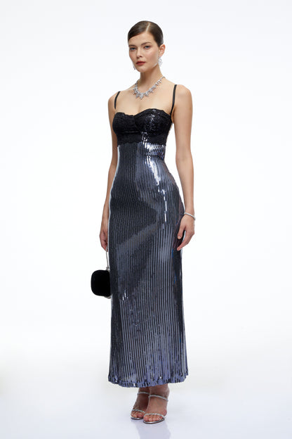 Vera Blue Color Block Sequin Maxi Dress