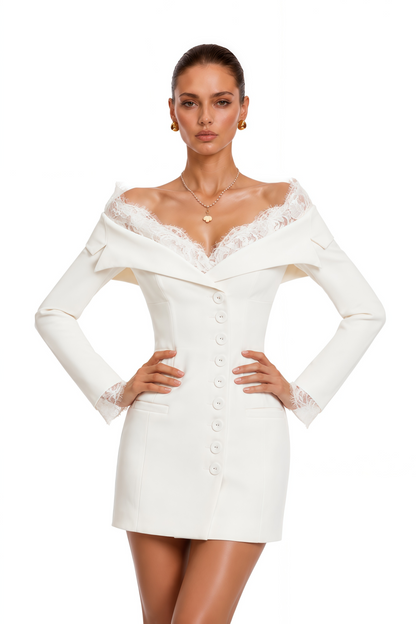 Vianne White Off Shoulder Mini Dress with Lace Trim
