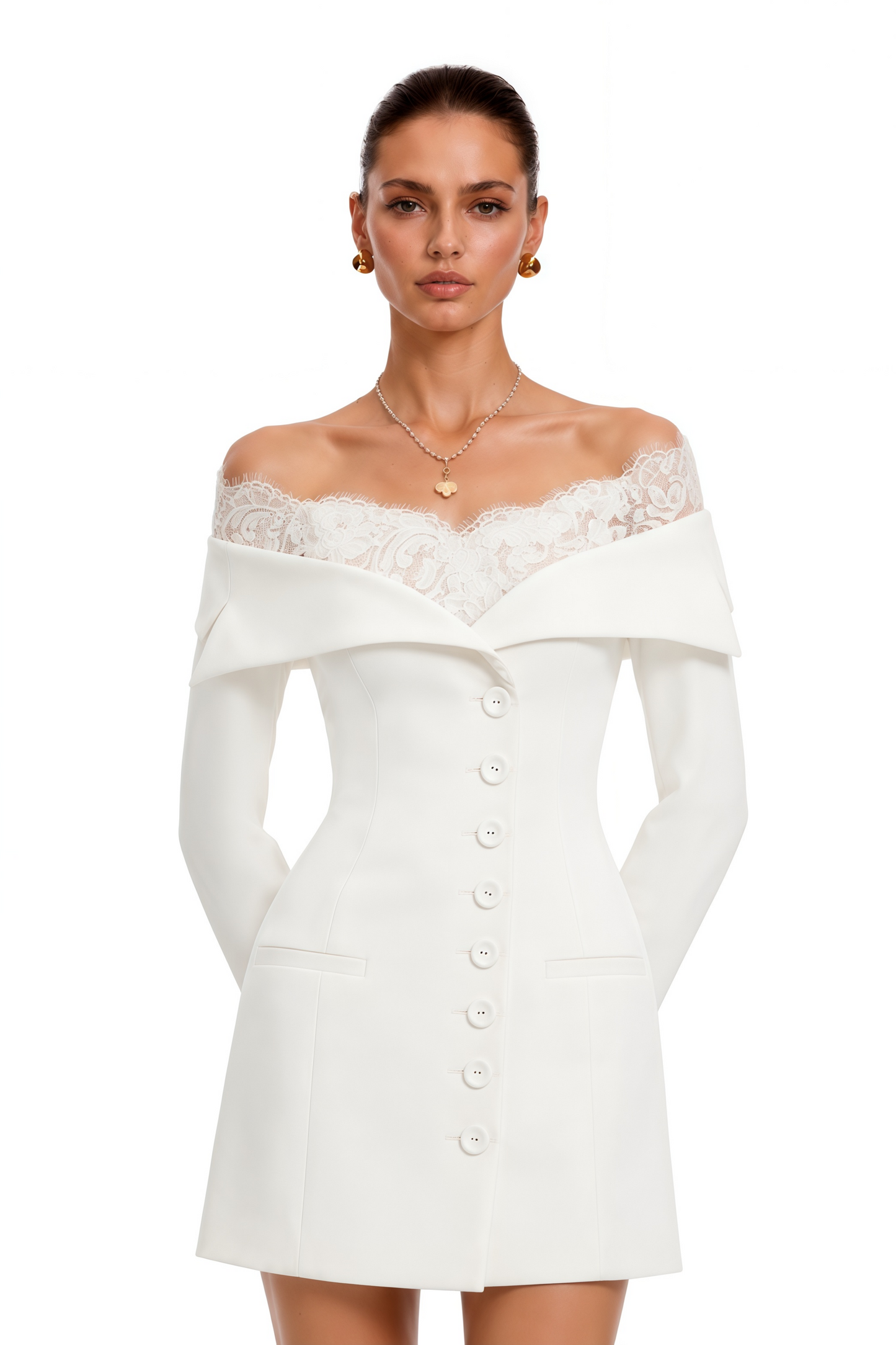 Vianne White Off Shoulder Mini Dress with Lace Trim