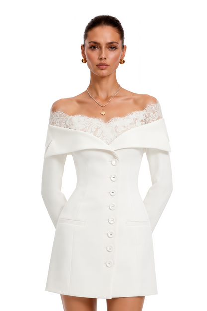 Vianne White Off Shoulder Mini Dress with Lace Trim