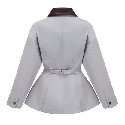 Vilma Grey Leather Collar Hunting Jacket