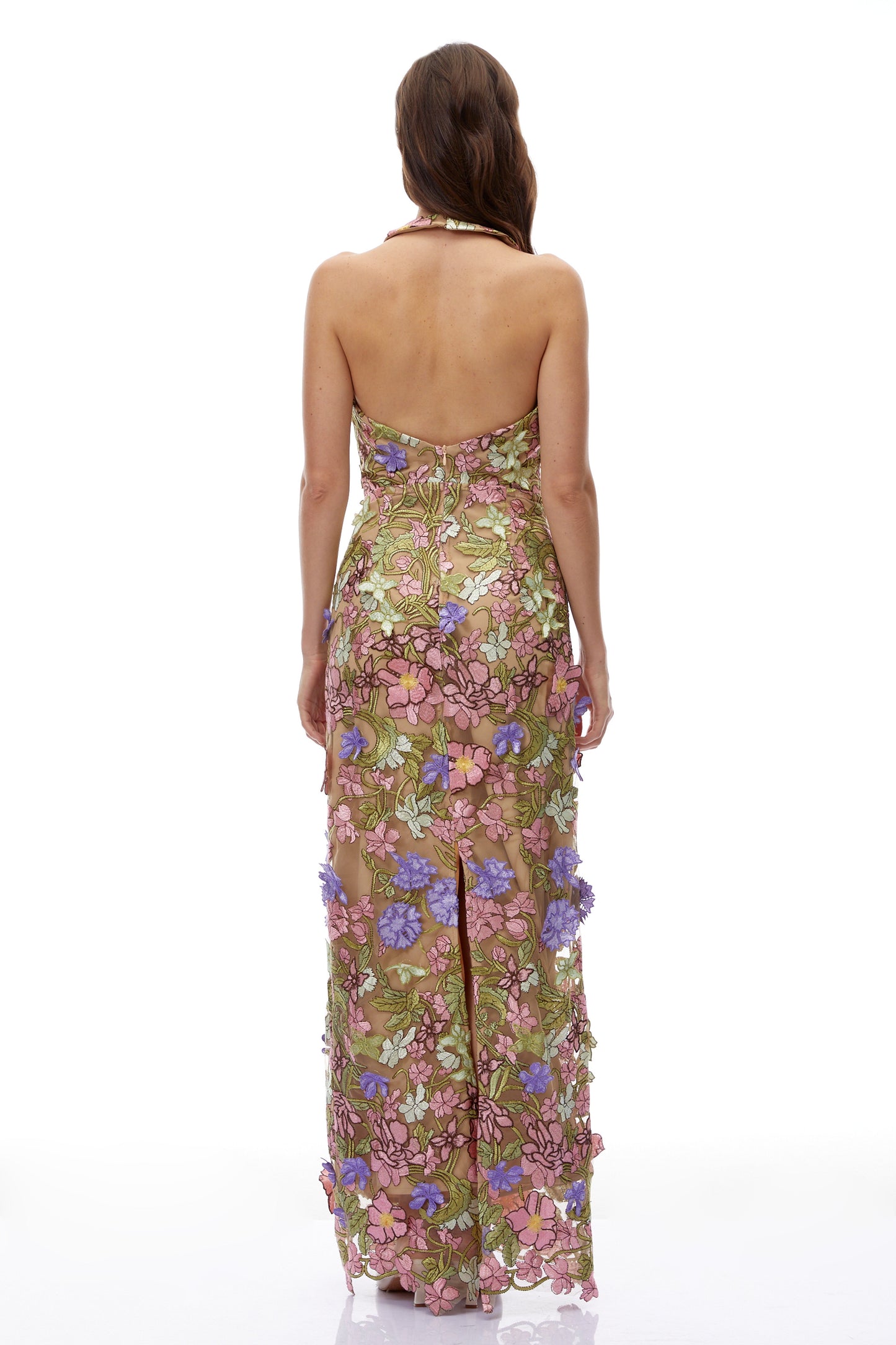 Violette Nude Halterneck Maxi Dress with 3D Florals