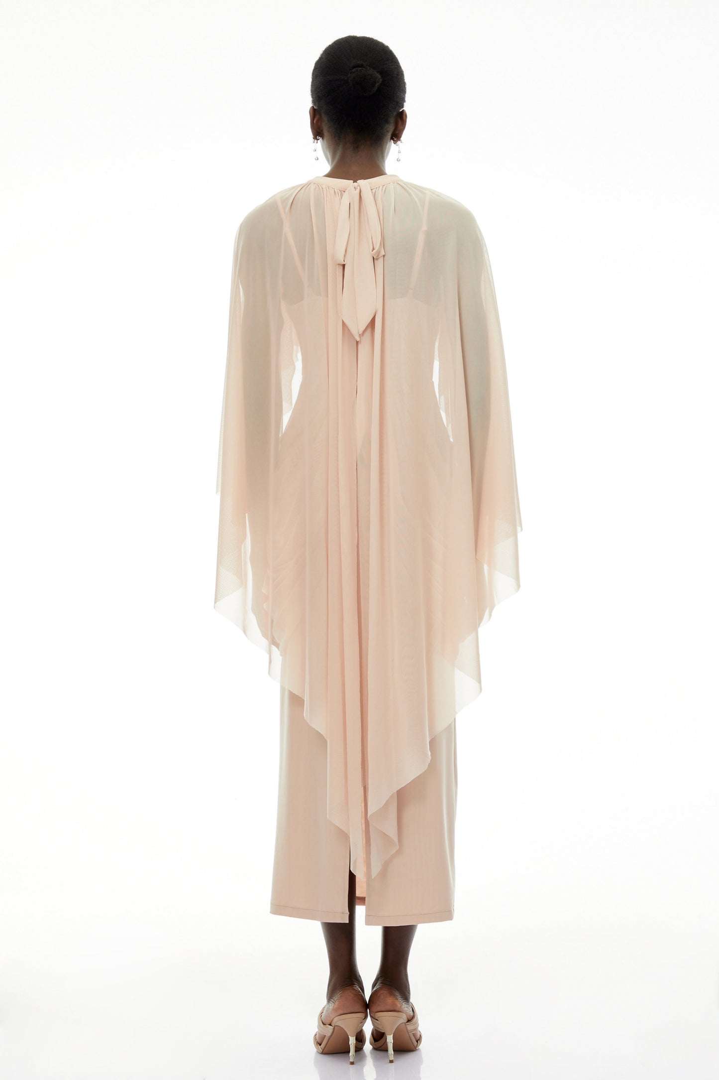 Vivienne  Ruched Maxi Dress with Cape Sleeves
