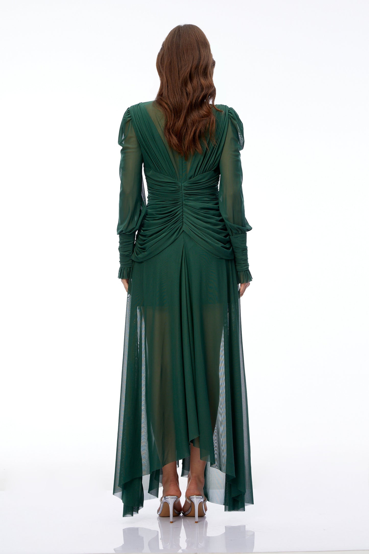 Wania Dark Green Cross Front Ruched Maxi Dress