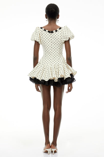 Wania White Polka Dot Mini Dress with Tie-Front