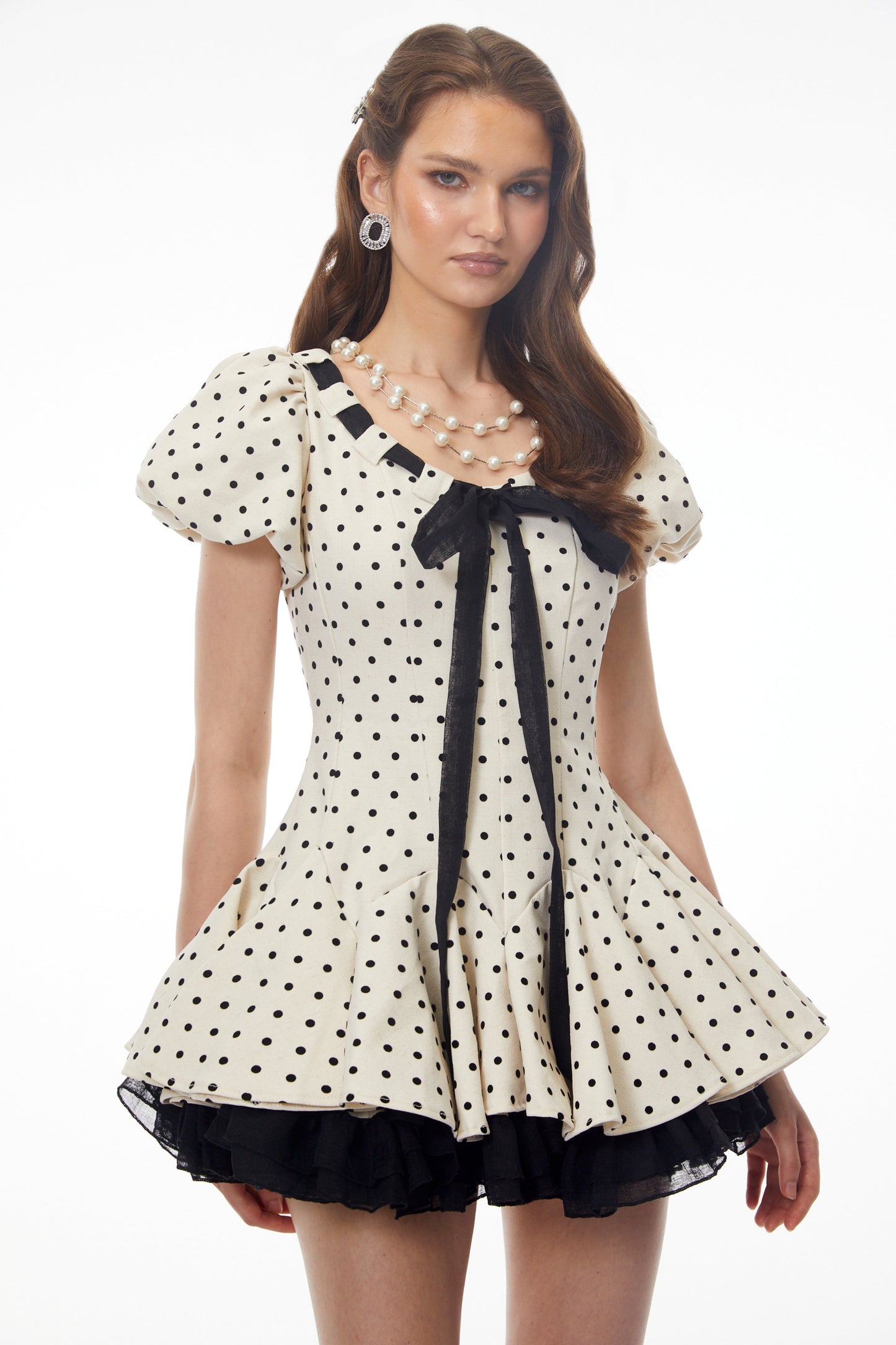 Wania White Polka Dot Mini Dress with Tie-Front