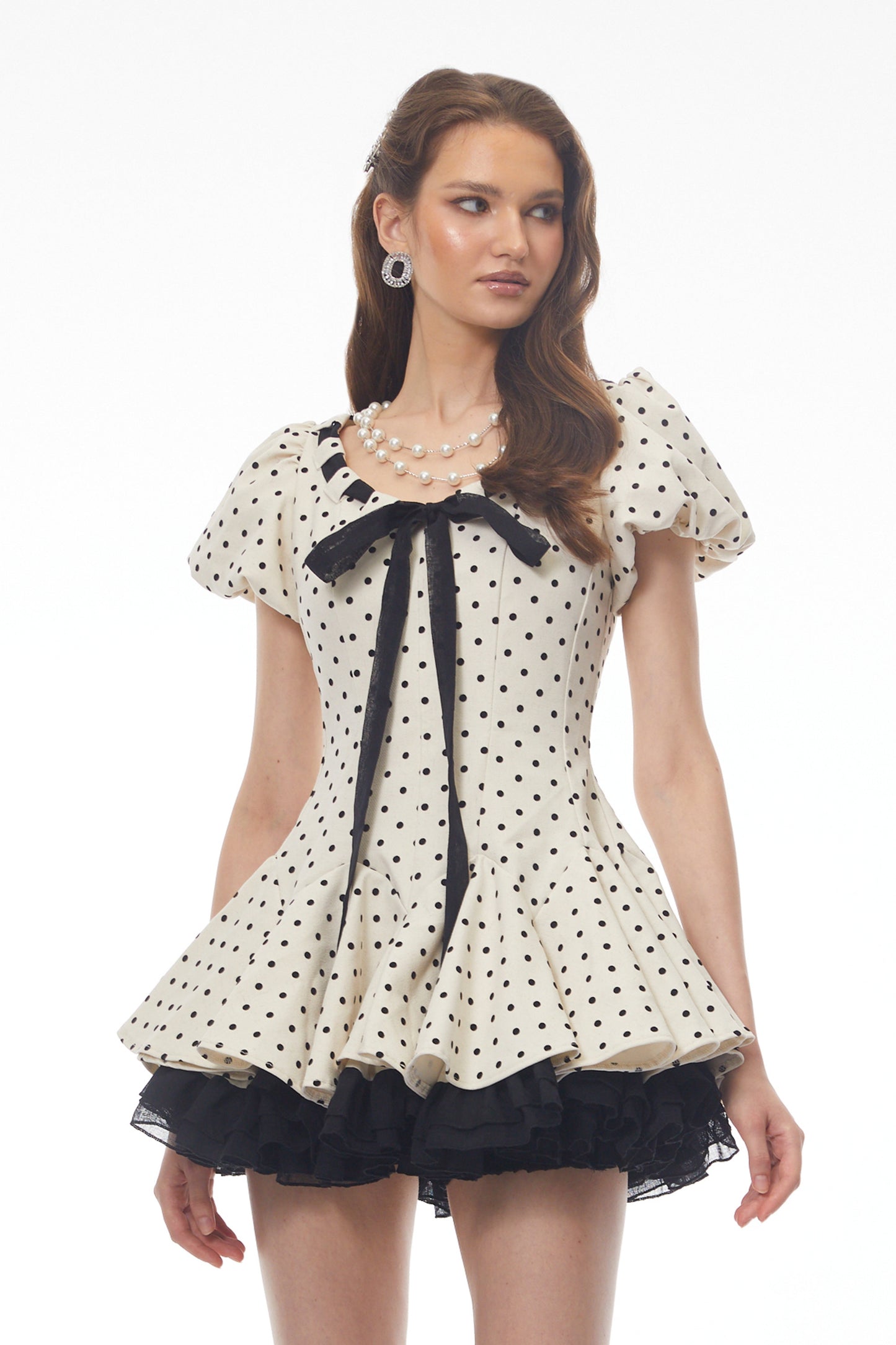 Wania White Polka Dot Mini Dress with Tie-Front