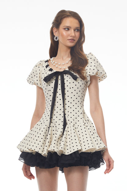 Wania White Polka Dot Mini Dress with Tie-Front