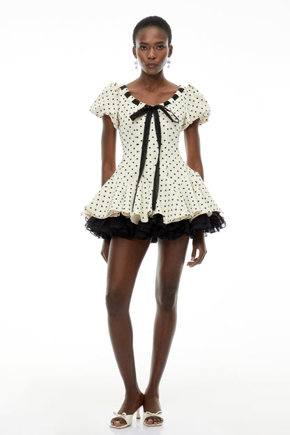 Wania White Polka Dot Mini Dress with Tie-Front