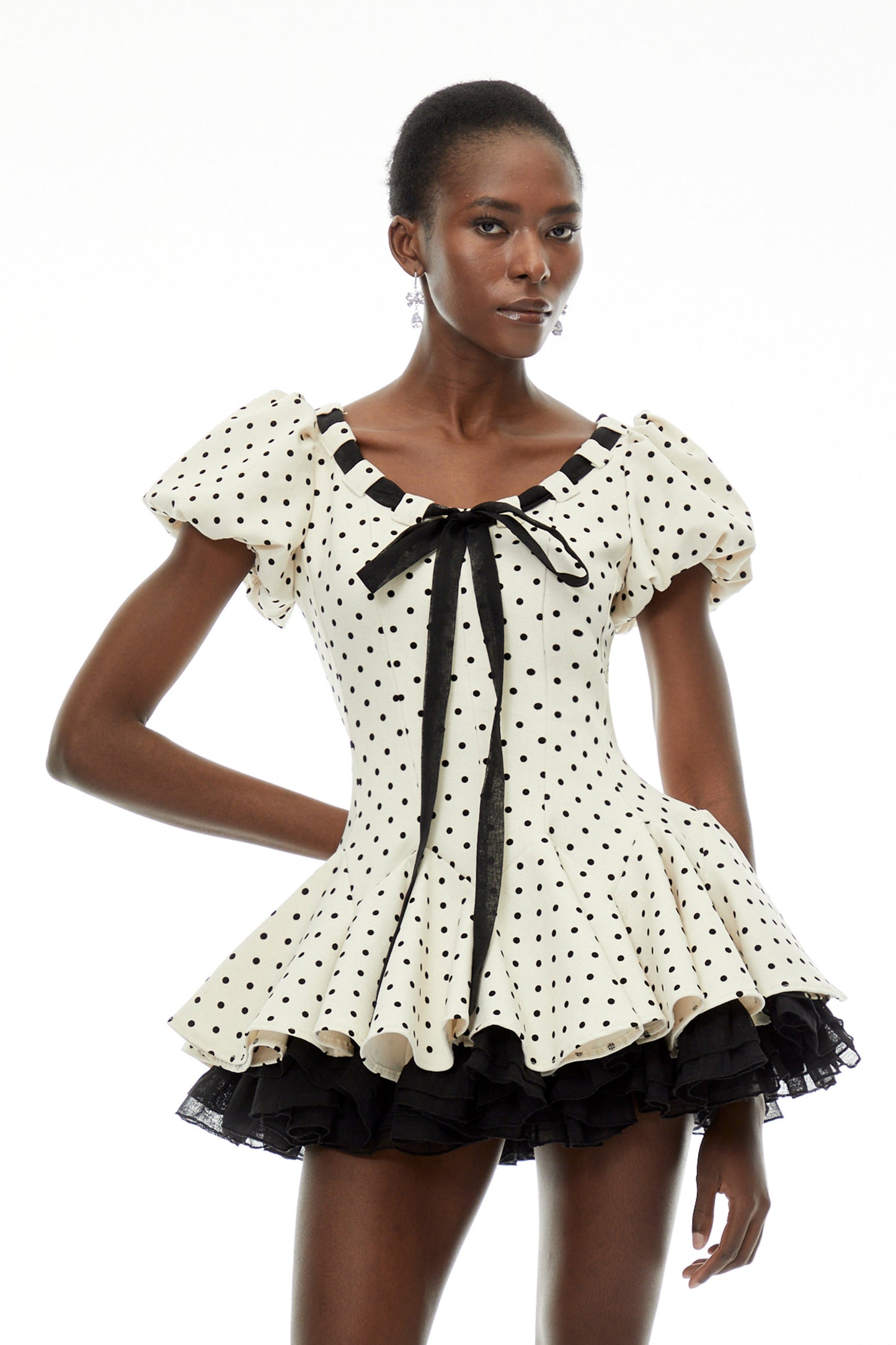 Wania White Polka Dot Mini Dress with Tie-Front