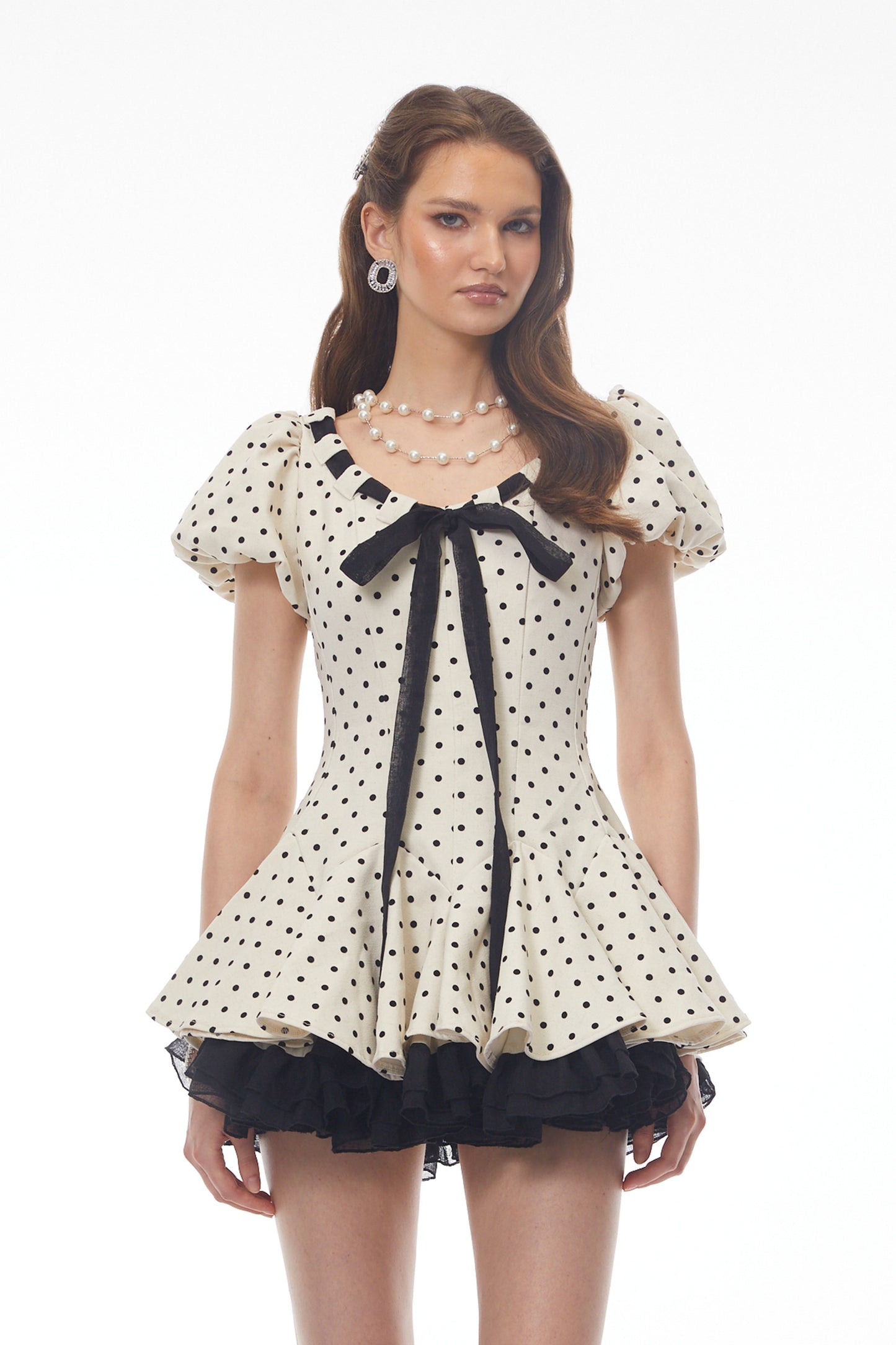Wania White Polka Dot Mini Dress with Tie-Front