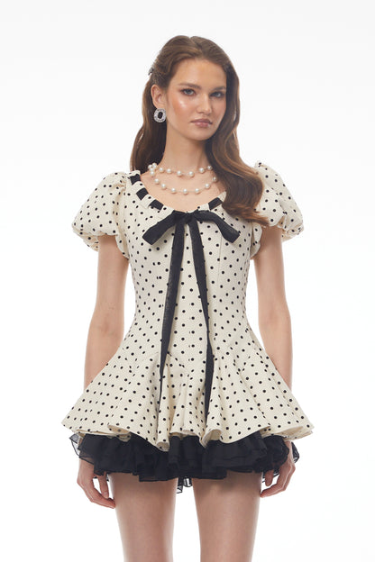 Wania White Polka Dot Mini Dress with Tie-Front