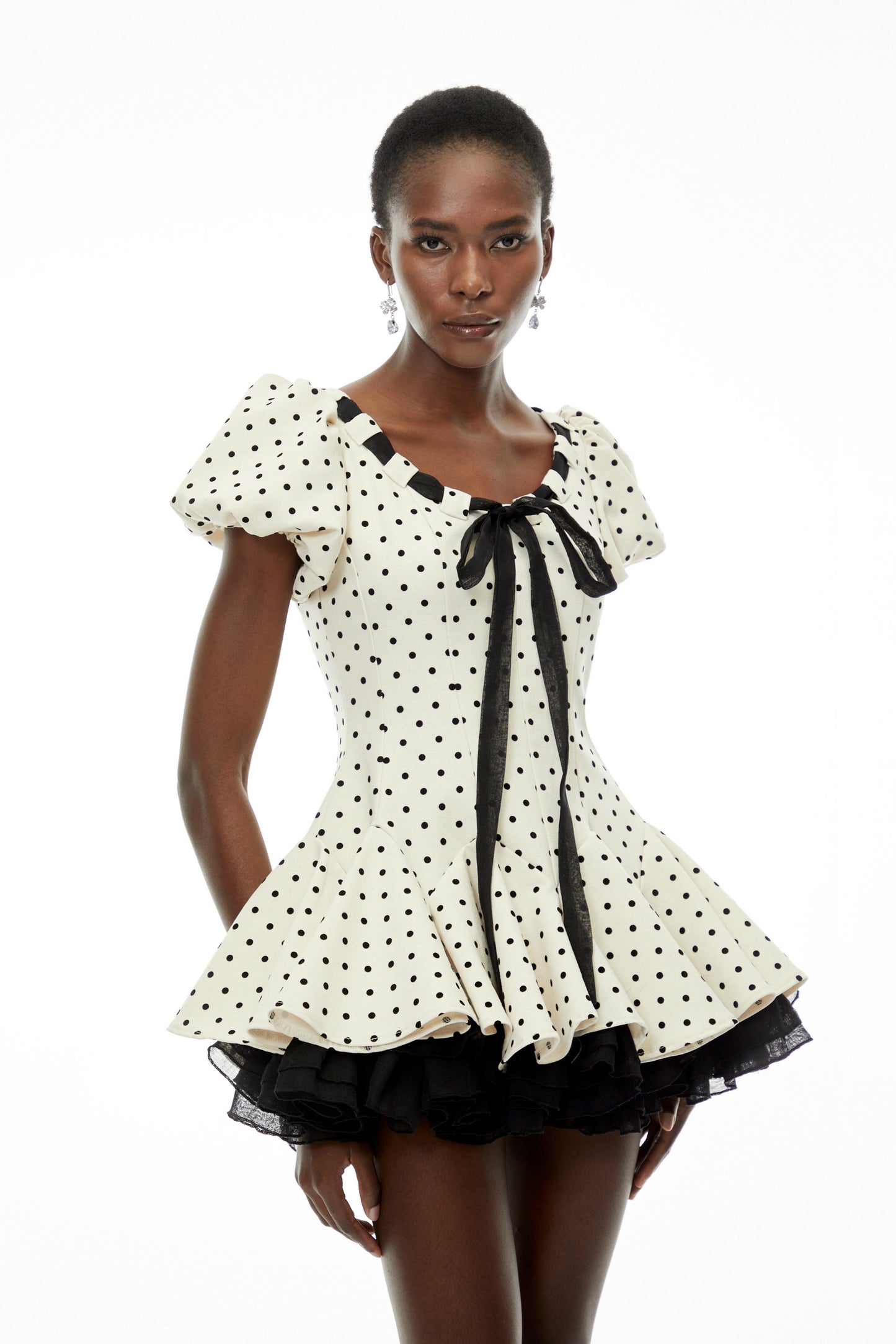 Wania White Polka Dot Mini Dress with Tie-Front
