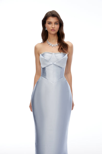 Waverly Blue Off Shoulder Rhinestone Midi Dress