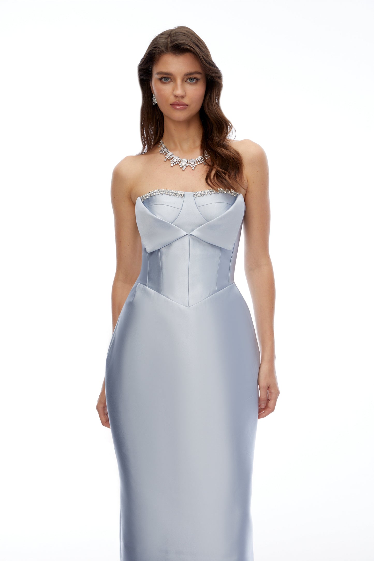 Waverly Blue Off Shoulder Rhinestone Midi Dress