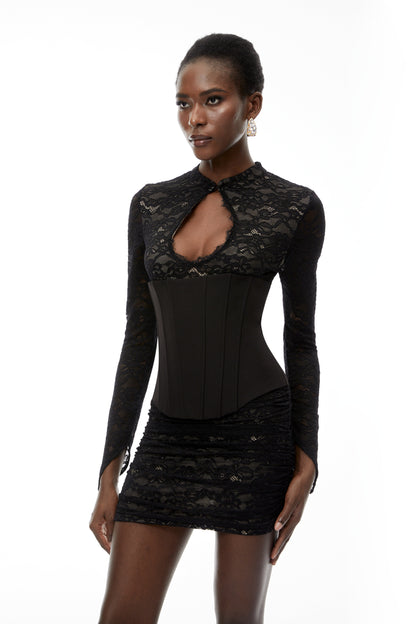 Willow Black Lace Mini Dress with Cut-Outs