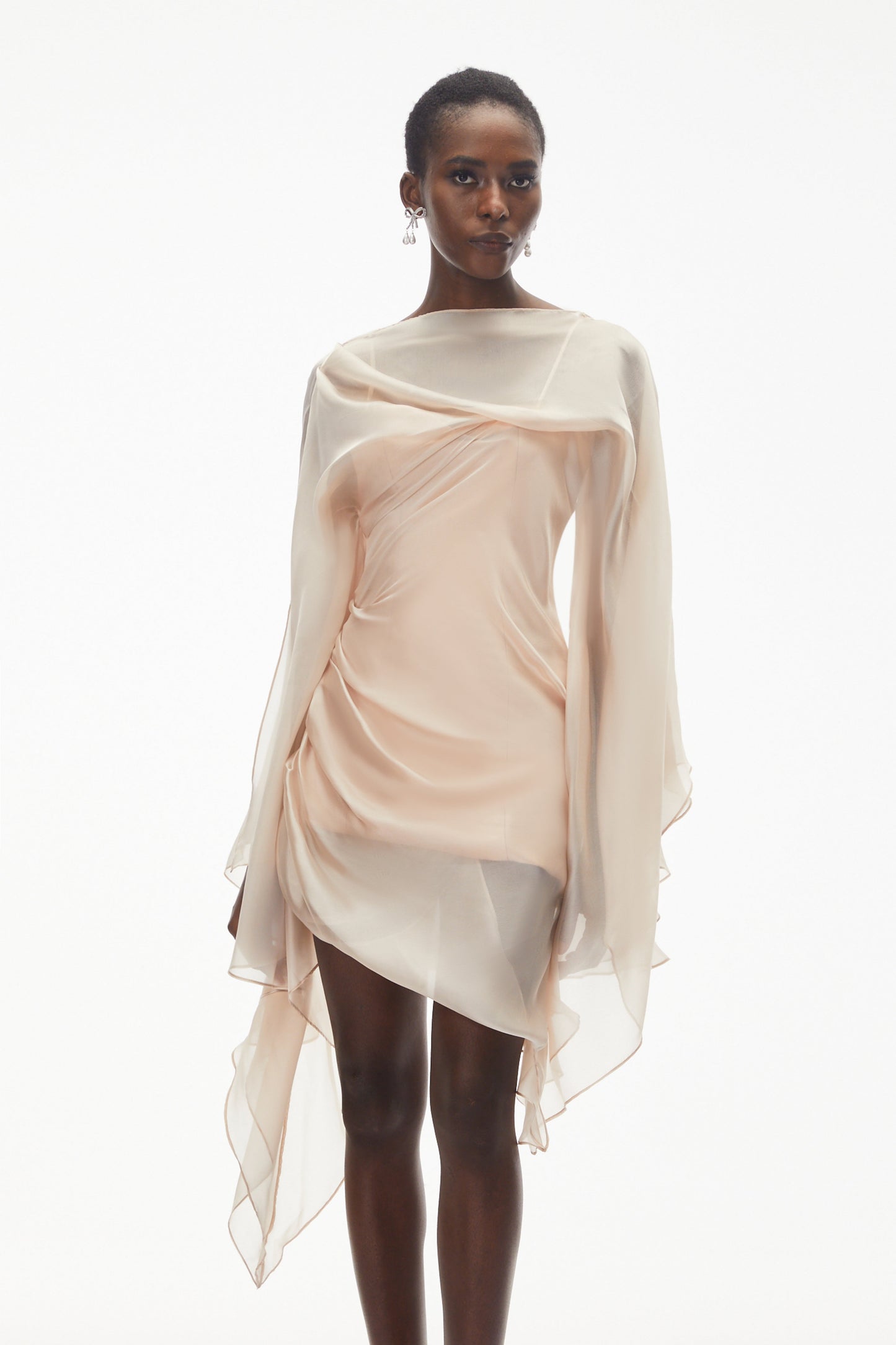 Willow Pink Asymmetrical Ruched Mesh Mini Dress