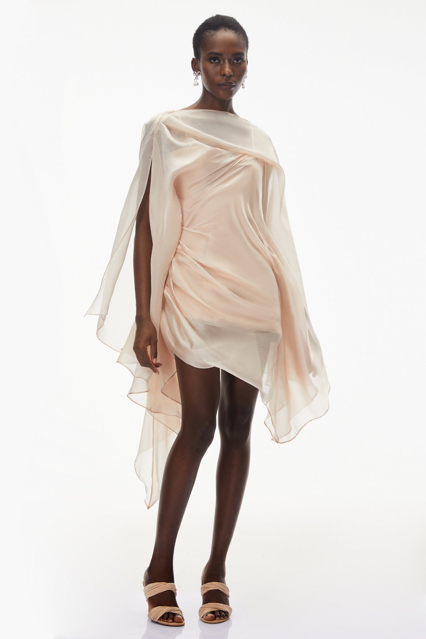 Willow Pink Asymmetrical Ruched Mesh Mini Dress