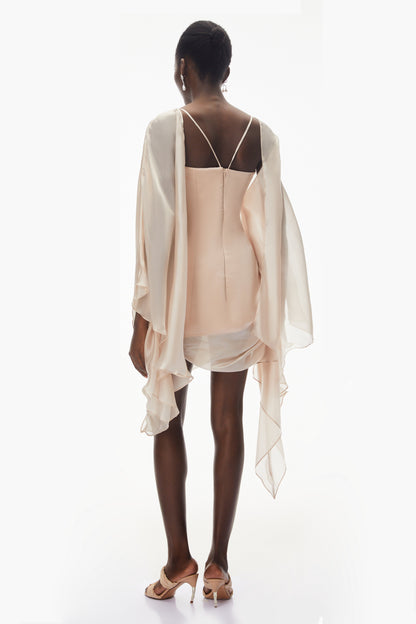 Willow Pink Asymmetrical Ruched Mesh Mini Dress