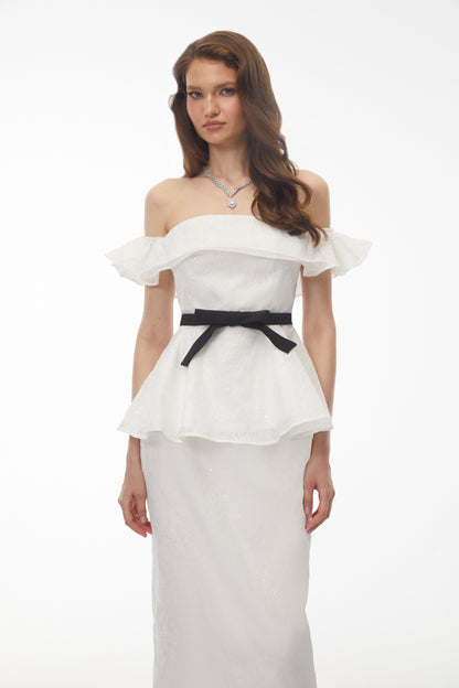 Willow White Off Shoulder Lace Top & Midi Skirt Set