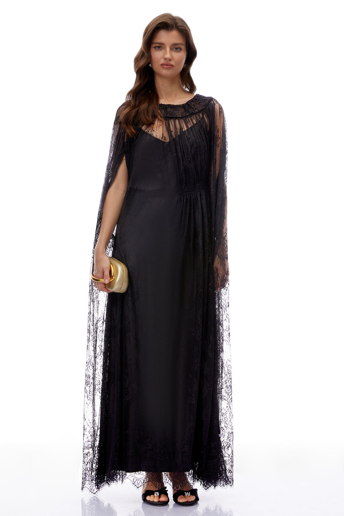 Wren Siyah Yarı Transparan Dantel Maxi Elbise