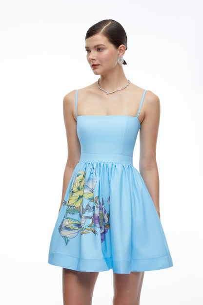 Xanthe Blue Floral Square Neck Mini Dress