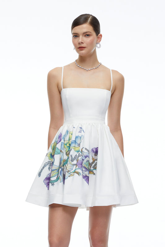 Xanthe White Floral Square Neck Mini Dress