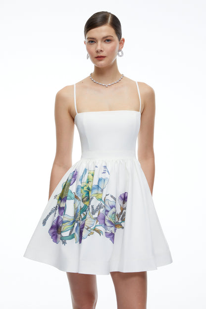 Xanthe White Floral Square Neck Mini Dress