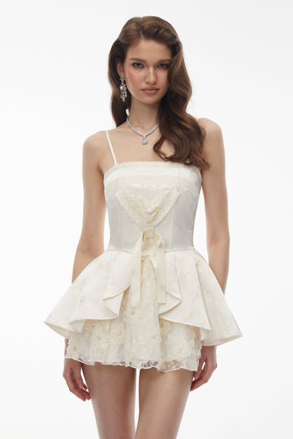Xenobia White Off Shoulder Floral Lace Mini Dress