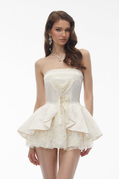 Xenobia White Off Shoulder Floral Lace Mini Dress