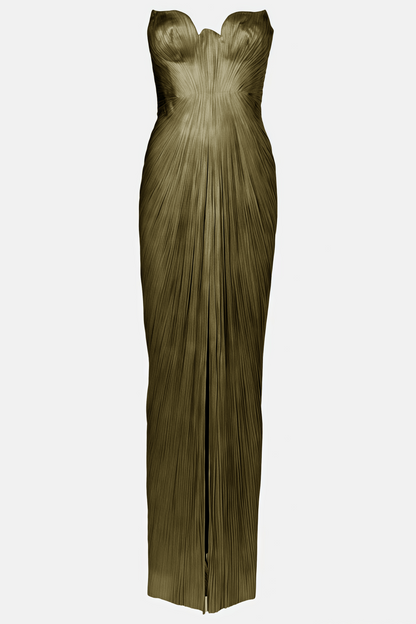 Xrystyna Gold Metallic Ruched Maxi Dress