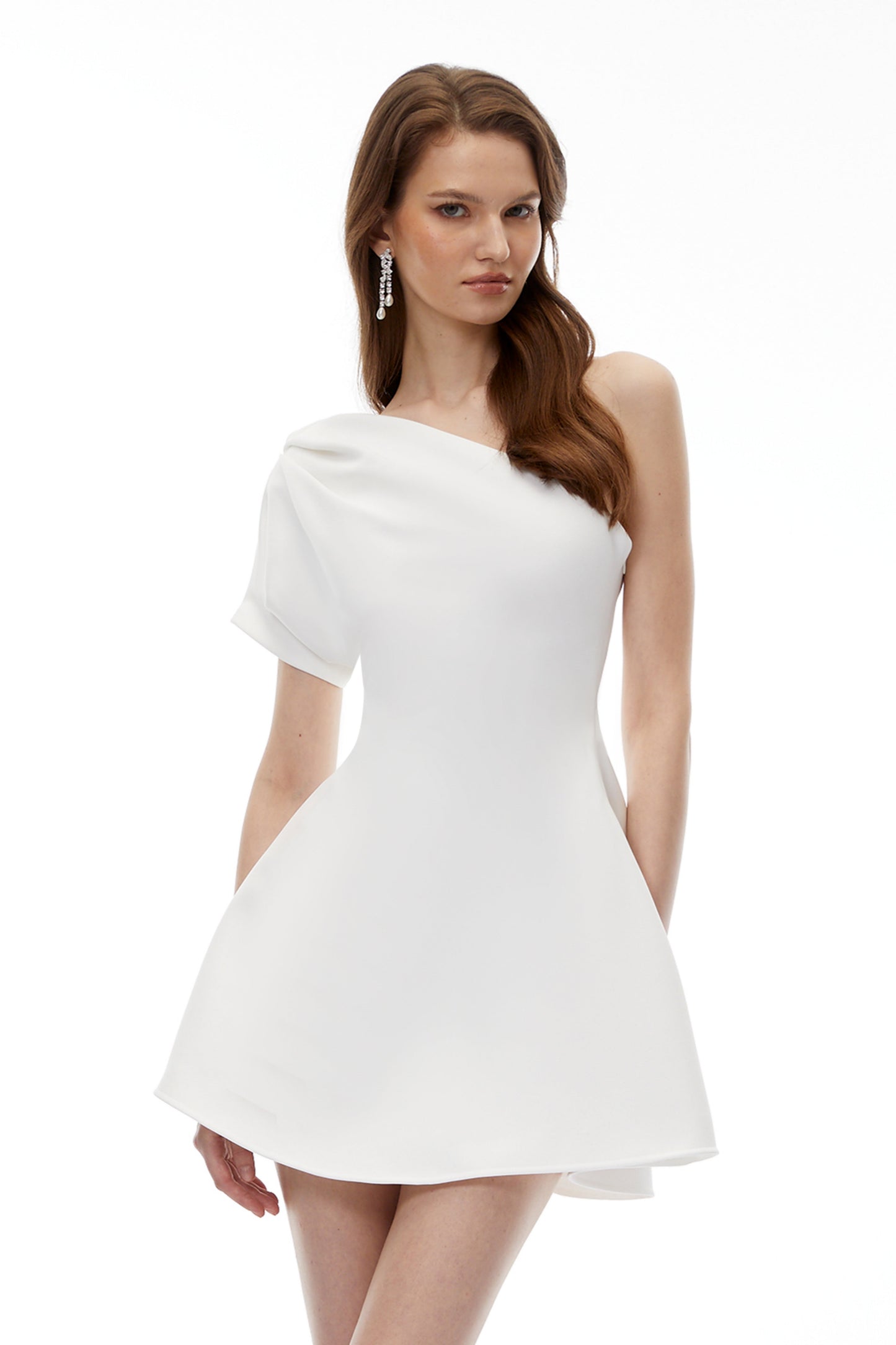 Yaffa White One Sleeve Asymmetrical Mini Dress