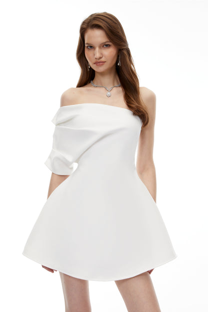 Yaffa White One Sleeve Asymmetrical Mini Dress