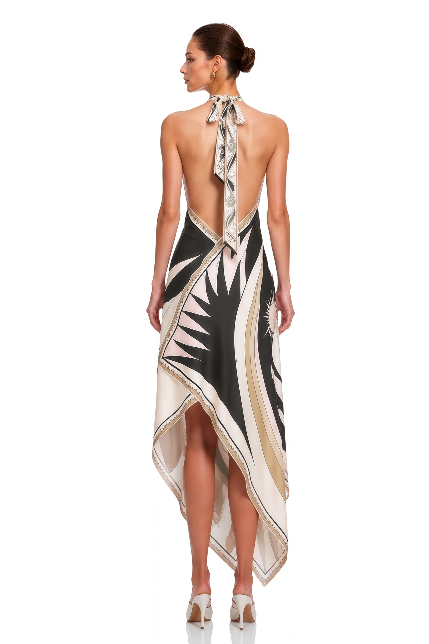 Yasmina Black Abstract Print Halterneck Midi Dress