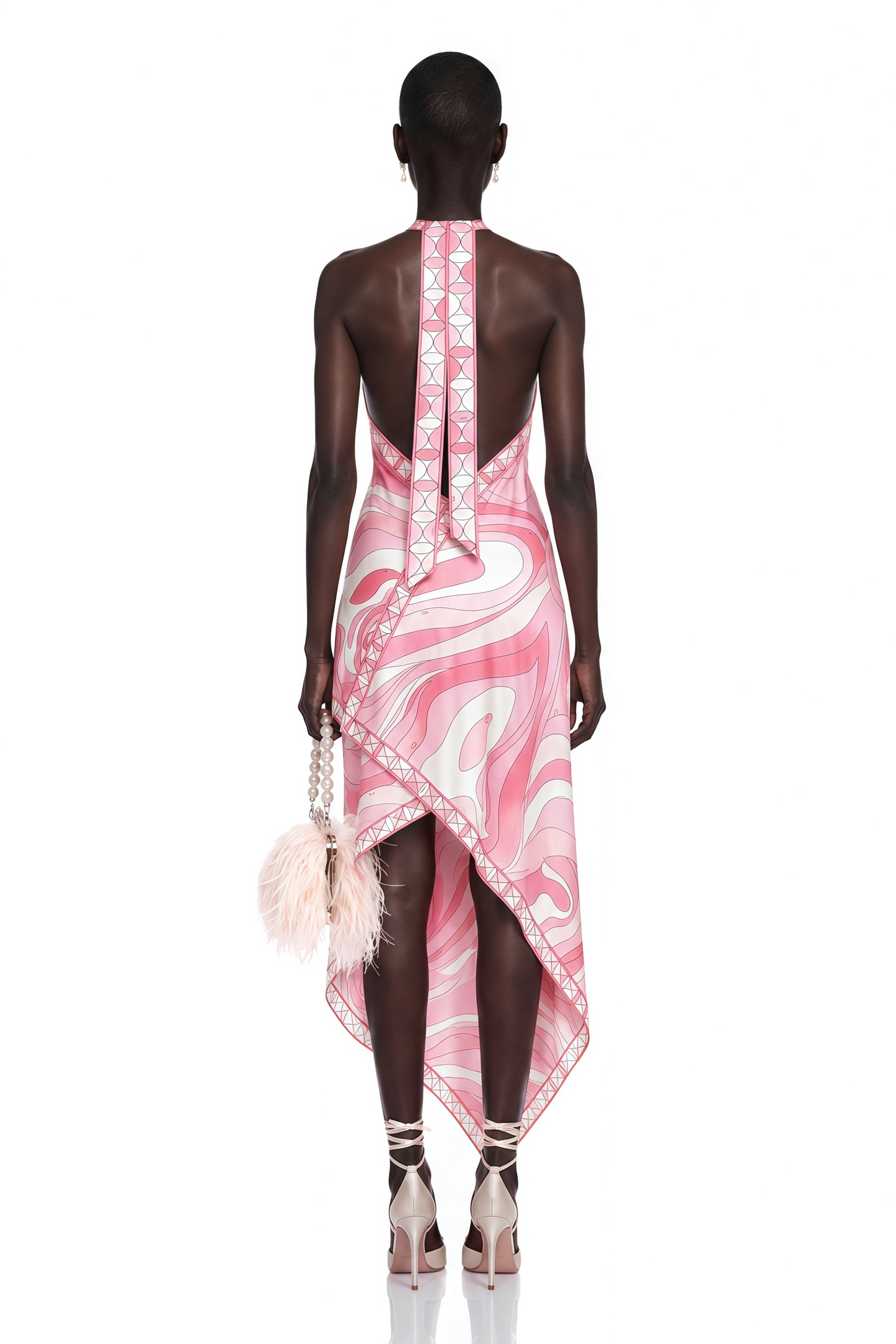 Yasmina Pink Abstract Print Halterneck Midi Dress