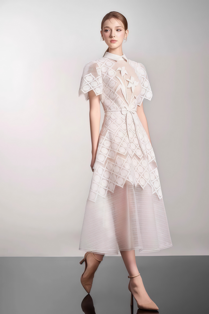 Yasmine White Floral-embroidered Midi Dress