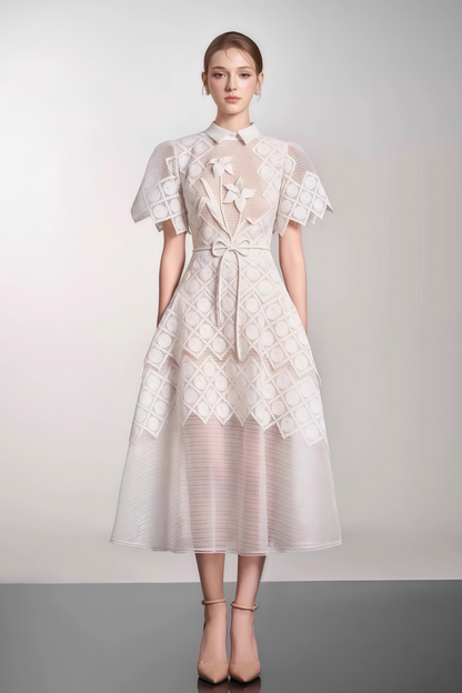 Yasmine White Floral-embroidered Midi Dress