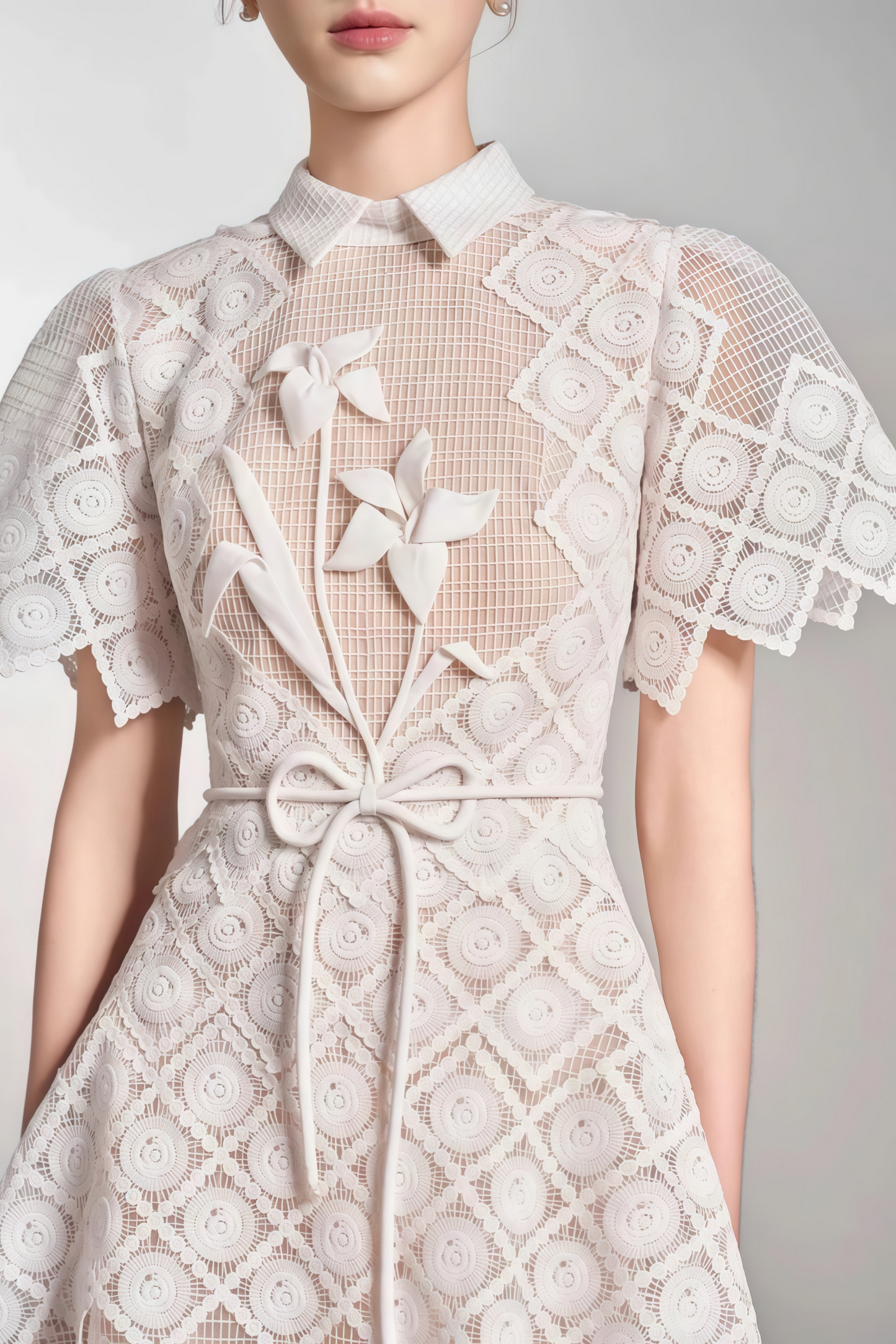 Yasmine White Floral-embroidered Midi Dress