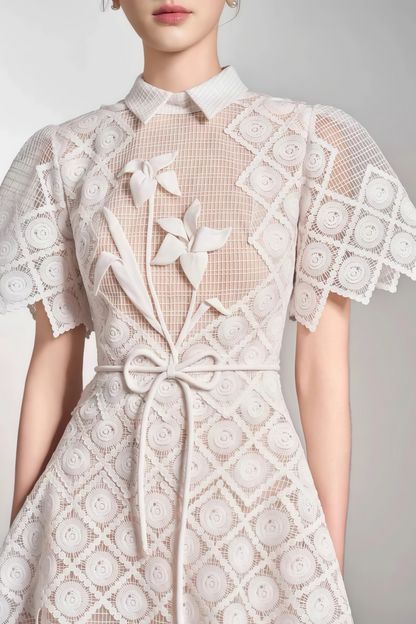 Yasmine White Floral-embroidered Midi Dress