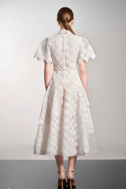 Yasmine White Floral-embroidered Midi Dress