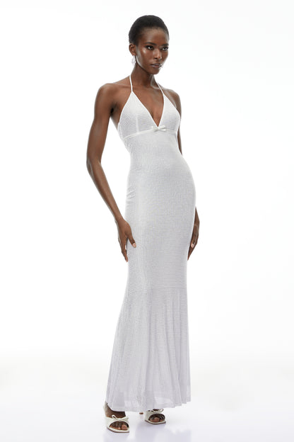 Yasmine Silver Rhinestone Embellished Maxi Dress