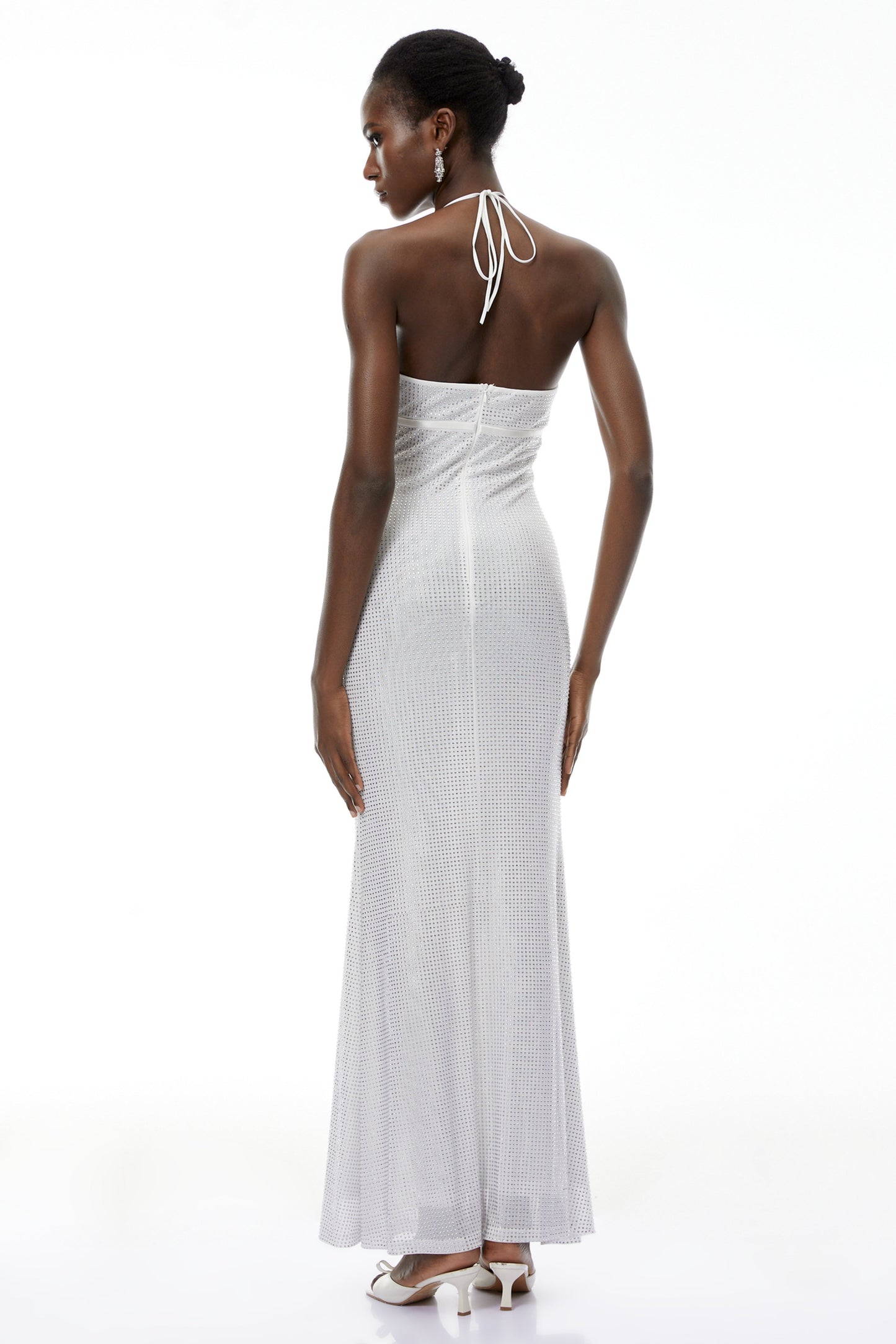Yasmine Silver Rhinestone Embellished Maxi Dress